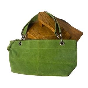 lillian vernon shoulder bag suede leather  lime green 11” wide 6” tall